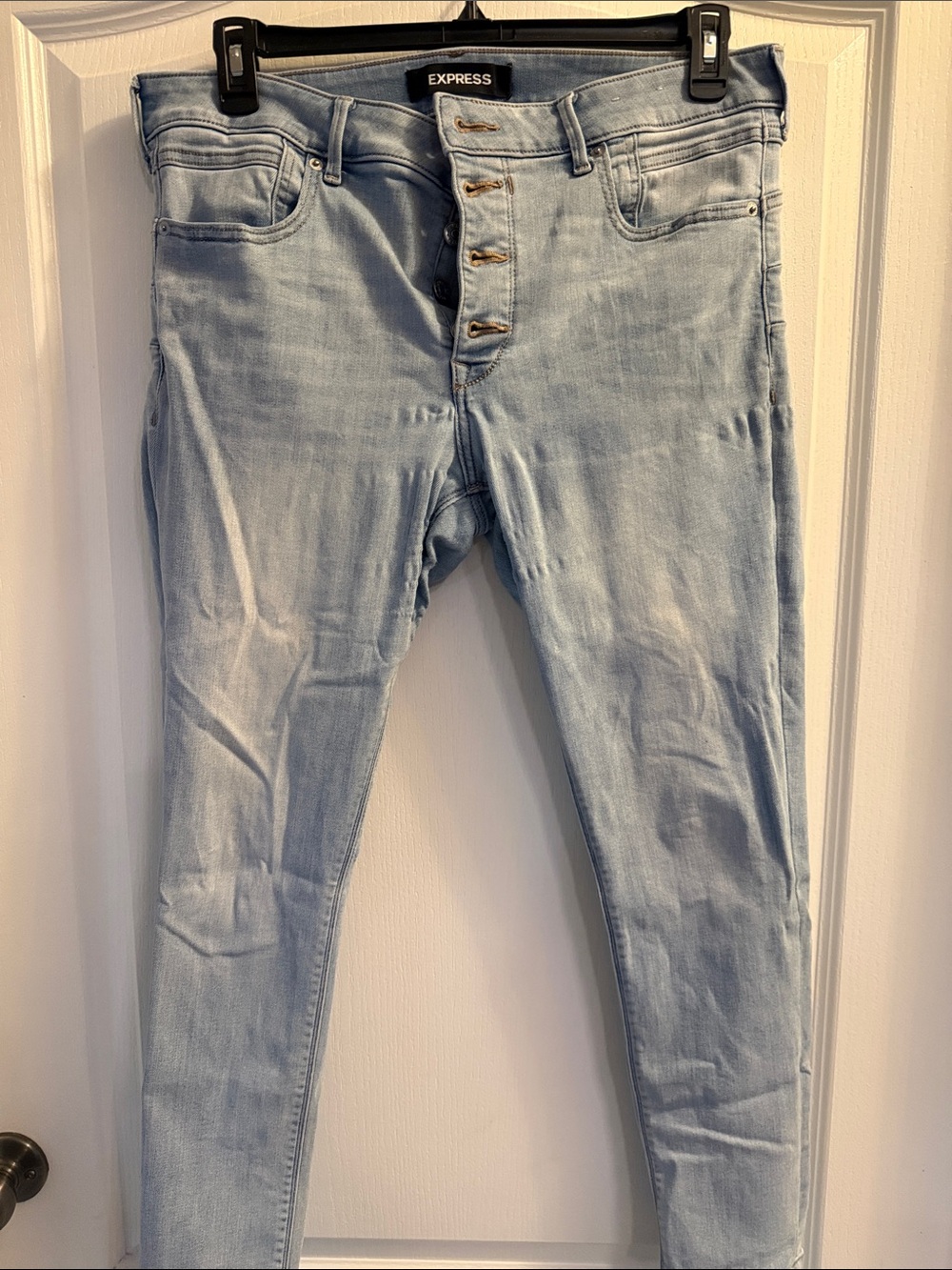 Express Light Blue Skinny Jeans - Back Pocket Detail